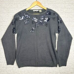 Vtg Dana Scott Sz‎ M Sweater Silk Angora Gray Sequin Floral Fairy Retro Party
